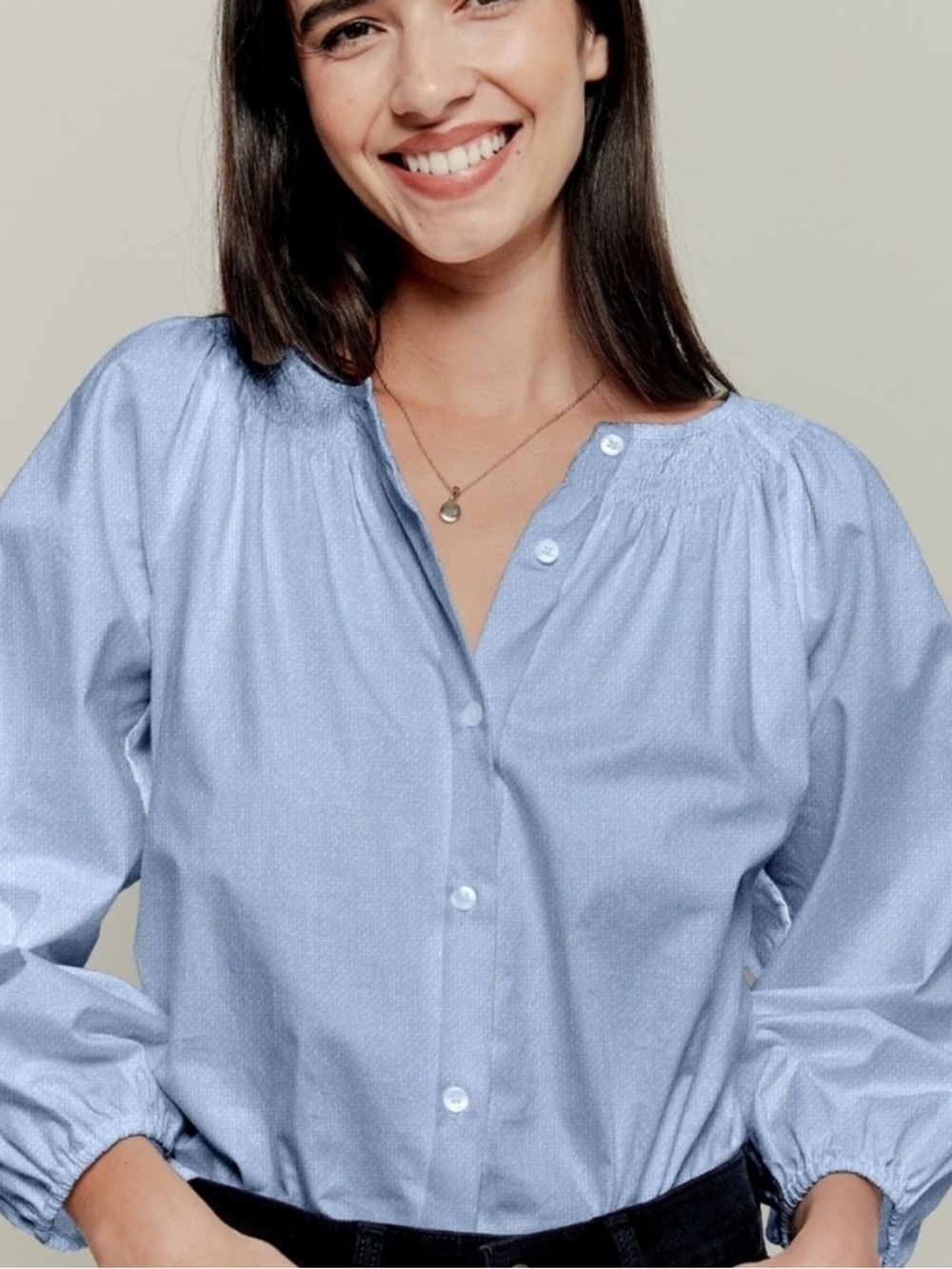 Tucker Light Blue Textured Button-Down Blouse